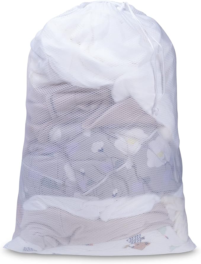 Meowoo Large Mesh Laundry Bag, 24×36inch Heavy Duty Mesh Laundry Bags Drawstring Lockable, Laundry Hamper Liner, Machine Washable, for Travel,Storage, Sports Factories, Dorms, White 1pcs