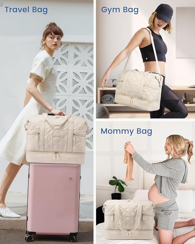 LOVEVOOK Travel Duffle Bag, Lightweight Weekender Bags for Women with Shoe Compartment, 40L Puffer Gym Bag Personal Item Travel Bag, Carry On Overnight Bags and Hospital Bag for Labor and Delivery