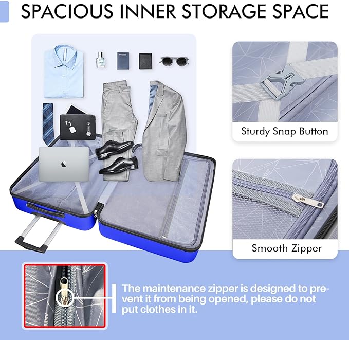AnyZip Luggage PC ABS Hardside Lightweight Suitcase with 4 Universal Wheels TSA Lock Checked-Medium 24 Inch Blue