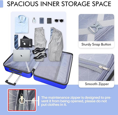 AnyZip Luggage PC ABS Hardside Lightweight Suitcase with 4 Universal Wheels TSA Lock Checked-Medium 24 Inch Blue