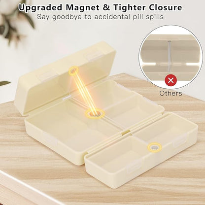 FYY Daily Pill Organizer, 7 Compartments Portable Pill Case Travel Pill Organizer,[Folding Design] Pill Box for Purse Pocket to Hold Vitamins,Cod Liver Oil,Supplements and Medication-White