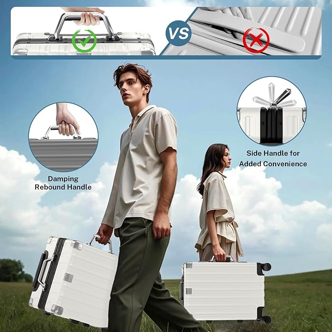 Krute Carry On Luggage 20 inch Aluminum Frame Luggage with Spinner Wheels Hardshell No Zipper PC+ABS TSA Lock Zipperless Suitcases