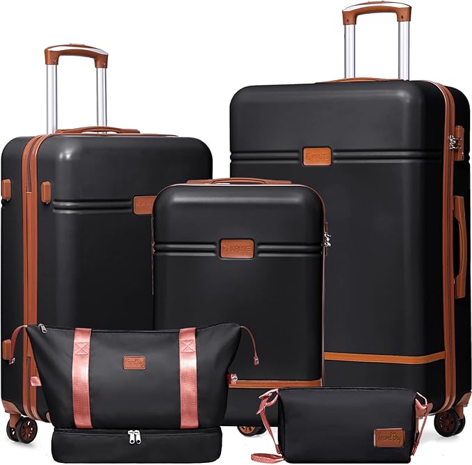 Krute Luggage Sets 5 Pieces Suitcase Set Hard Shell Carry On Luggage with Spinner Wheels TSA Approved Durable PC+ABS Hard Side Suit Case
