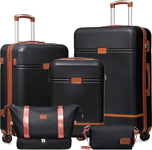 Krute Luggage Sets 5 Pieces Suitcase Set Hard Shell Carry On Luggage with Spinner Wheels TSA Approved Durable PC+ABS Hard Side Suit Case