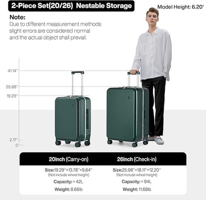 mixi 2-Piece Luggage Sets with Cup Phone Holder and Charger Hard Shell Suitcases with Spinner Wheels, 20+26 Inch Blackish Green