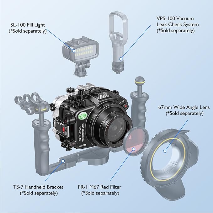 Sea Frogs Underwater Camera Case Compatible with Sony A7C-II for FE 28-60mm F4-5.6 IPX8 40m/130ft Maximum Diving Depth A7C-2 Waterproof Camera Housing for Diving, Surfing, Rowing