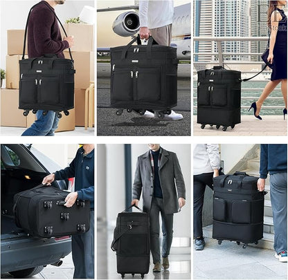 MILADA Expandable Luggage Bags for Travel Foldable Suitcase with Wheels Collapsible Rolling Travel Duffle Bag Lightweight Large Suitcases without Telescoping Handle, Black