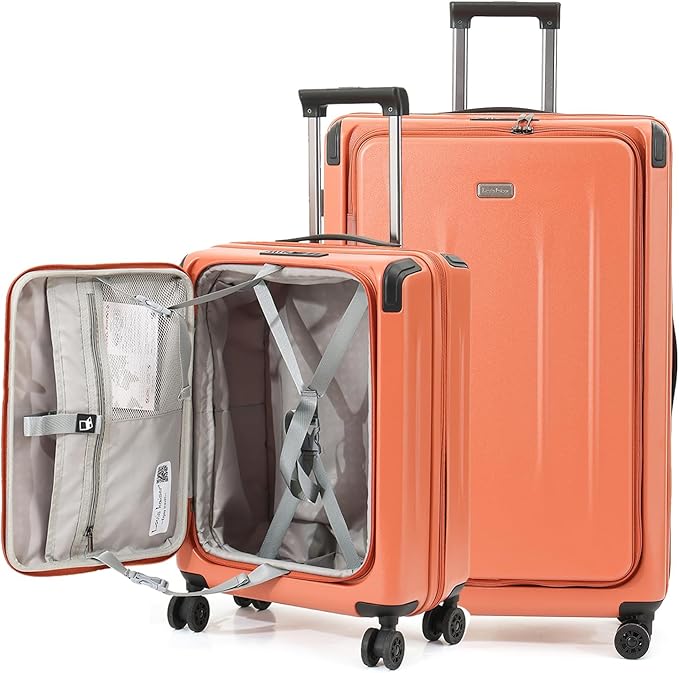 Carry On Luggage, 20Inch & 29 Inch Top Opening Airline Approved ABS+PC Hard Shell Suitcases with Silent Wheels, TSA Lock,Front Pocket and Wet-dry Separated Six-piece Set (AD Orange)