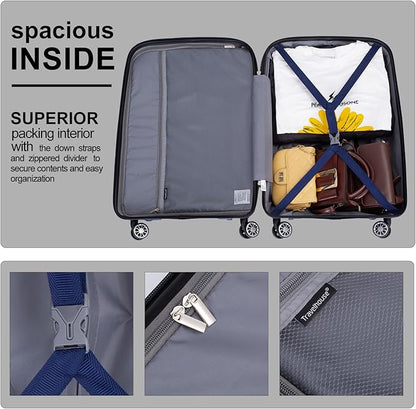 Travelhouse Luggage Sets, Expandable Hardside Suitcases 24in/28in, Carry on 20in,3 Piece Set Travel Luggages Clearance with Double Spinner Wheels TSA Lock Lightweight (Blue-1206)