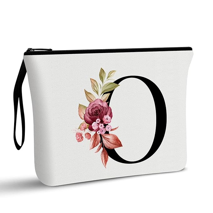 Vavabox A-Z Personalized Makeup Bag, Birthday Gifts for Women Mom, Gifts for Best Friend, Bride Bridesmaid Cosmetic bag (O, White)
