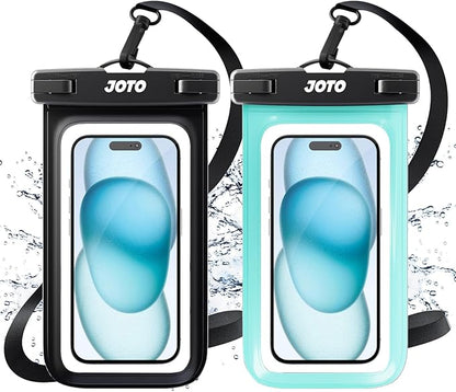 JOTO 2 Pack Universal Waterproof Phone Case for iPhone 17 Air 16 15 14 13 12 11 Plus Pro Max, IPX8 Cellphone Dry Bag XR X SE, Galaxy S23 S22 S21 S20+ S20 S10 Plus Note, Pixel up to 7" -Black/Green