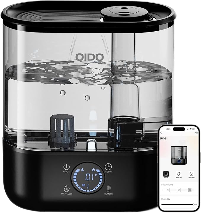 COMHOMA Smart Humidifiers for Bedroom, 5L Top Fill Supersized Humidifier Essential Oil Diffuser for Baby & Plants, 3 adjustable Mist with 28dB Quiet, Touch/APP/7-color Nightlight, 36H Runtime, Black