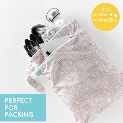 Bumkins - Waterproof Wet and Wetdry Bags - For Beach, Baby, Travel, Swim Suit, Cloth Diapers, Pump Parts, Pool, Gym, Toiletries - Reusable & Easy to Clean - Boho Beige - 2 Pack