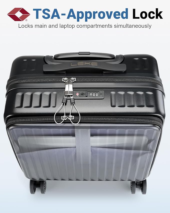 Lekebobor 16 Inch Small Carry on Luggage with Wheels, Airline Approved Hard Shell Suitcase with TSA Lock Front Pocket for Travel for Women Men, Black
