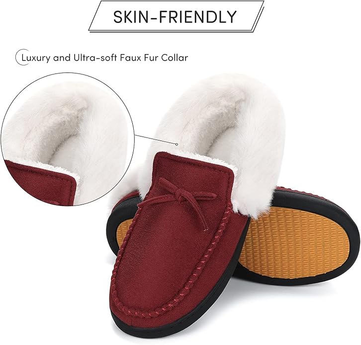 Mishansha Women's House Shoes Memory Foam Suede Moccasin Slippers Winter Warm Fleece Lined Home Shoes with Anti-Skid Rubber Sole