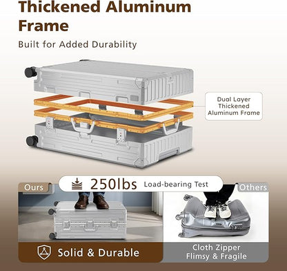 24-Inch Check In Suitcase with Thickened Aluminum Frame, PC Hardside Zipperless Luggage with Spinner Wheels, TSA Lock,USB Charging Port, Light Gray