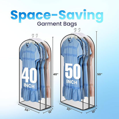 Clear Garment Bags for Clothes Storage - 4-Pack Plastic Hanging Covers and Clothing Protectors, Long Dress Suit Jacket Closet Cover Dust Proof Garment Bag Set for Organized Wardrobe Storage (40")