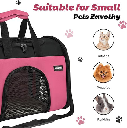 Zavothy TSA Airline Approved Soft-Sided Pet Carrier for Small to Medium Cats and Puppies, Up to 15 Lbs – Collapsible Travel Carrier for Dogs & Cats, Pink