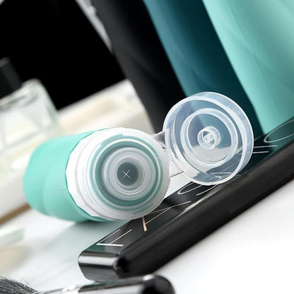 Gemice Travel Bottles - 3oz TSA Approved Containers, BPA Free, Leak Proof, Squeezable Silicone, Clear Toiletry Bag (4 Pack)
