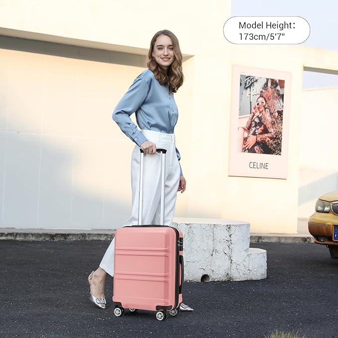 Kono 20'' Carry on Luggage with Spinner Wheel TSA Lock, Lightweight PC+ABS Hardside Luggage Small Carry on Suitcase Nude