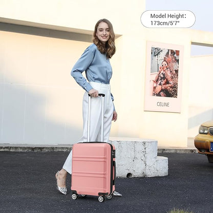 Kono 20'' Carry on Luggage with Spinner Wheel TSA Lock, Lightweight PC+ABS Hardside Luggage Durable Small Carry on Suitcase Coral Pink