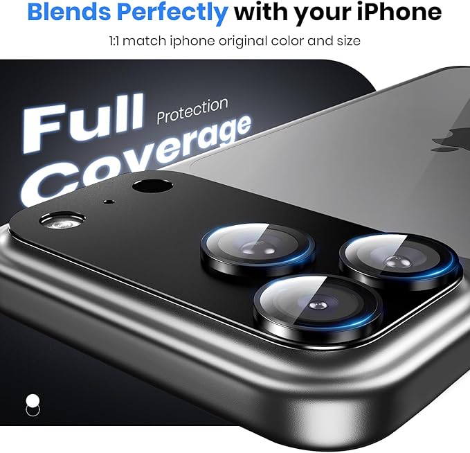 Hoerrye for iPhone 17 Pro Camera Lens Protector - [12FT Shatterproof Military Grade] [Strong Adsorption] Metal 9H+ Tempered Glass Camera Screen Full Cover Case Friendly,Black