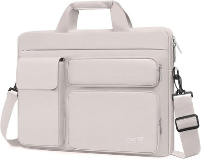 MOSISO Laptop Shoulder Bag 13.3 inch, 13-14 inch Computer Bag Compatible with MacBook Air/Pro 13 / Pro 14, HP Dell ASUS Lenovo with 2 Raised&1 Flapover&1 Horizontal Pocket&Handle&Belt, Stone Gray