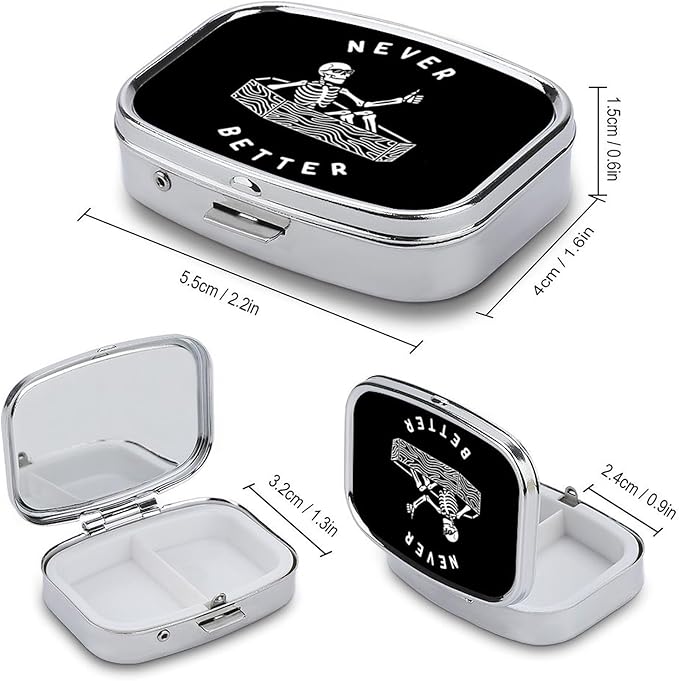 Metal 2 Compartment Pill Organizer Travel Friendly Portable Compact Pill Box Cute Pill Case,for Pocket Wallets Daily Portable Medicine Vitamin Tablet Storage (Better)