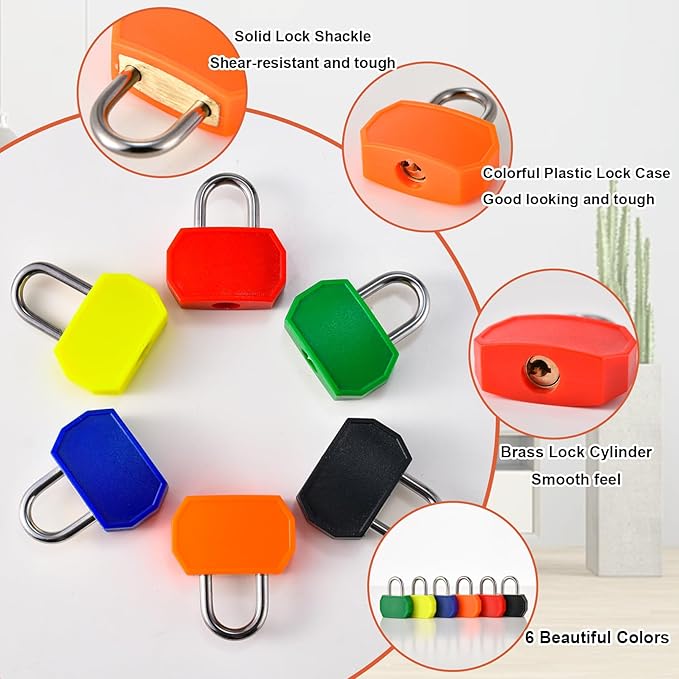 12 PCS Suitcase Locks with Keys,Small Luggage Padlocks Metal Padlock with Key,Multicolor Lock Luggage Locks Mini Keyed Padlock for Backpack Boxes Laptop Bag School Gym Locker,28 mm,6 Colors