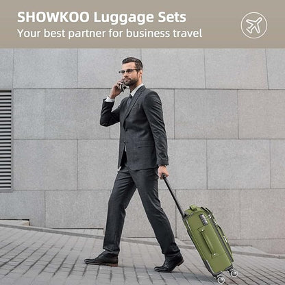 SHOWKOO Luggage Sets 3 Piece Softside Expandable Lightweight Durable Suitcase Sets Double Spinner Wheels TSA Lock Olive Green (20in/24in/28in)