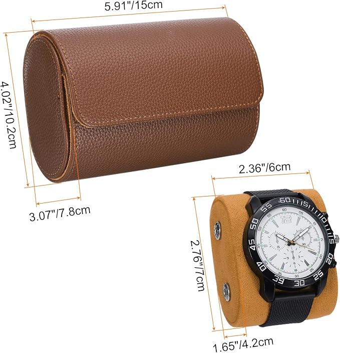HARFINGTON Watch Roll Travel Case 2 Slot Portable Leather Watch Case for Men and Women, Watches Storage Organizer with Removable Pillow for Traveling, Display, Textured Brown