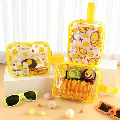 12 PCS Softball Gift Accessories Bags Softball Cosmetic Bags Goodie Snack Makeup Pouch Bag Waterproof Clear PVC Travel Bag with Zipper for Girls Team Gifts Valentine Player Sport Party Favors