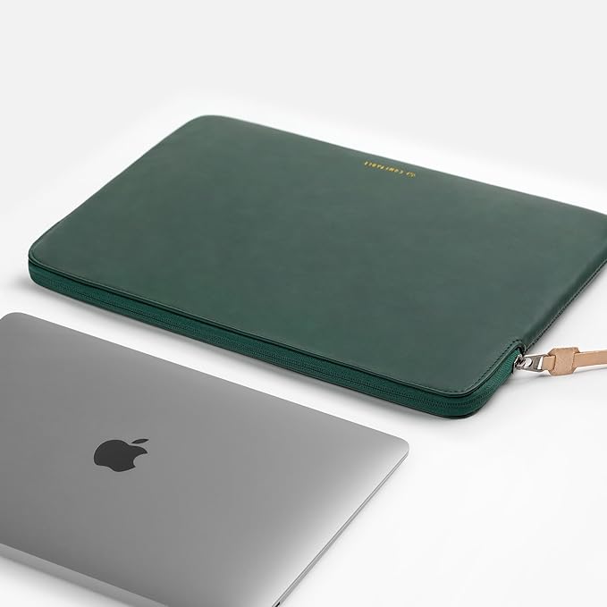 Comfyable Leather Laptop Sleeve Compatible with 16 Inch MacBook Pro M4 2024 & 15 Inch MacBook Air M4 M3 M2 2025, Midnight Green