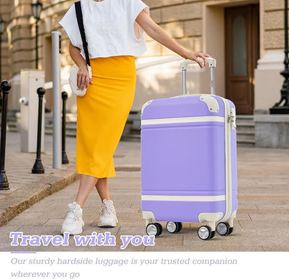 Merax Luggage Set,28 IN Hardside Suitcase with Duffel Bags,3 Piece Expandable Luggage with Spinner Wheels, Vintage Luggage with TSA Lock Lightweight,(Purple)