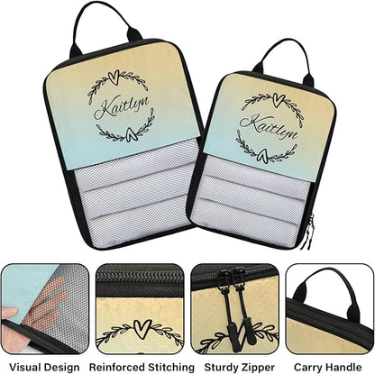 Custom 6 Set Compression Packing Cubes with Name Personalized Compressible Expandable Packing Organizers Luggage Carry On Suitcase Bags Travel Accessories Gifts