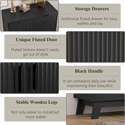 Shoe Cabinet Storage for Entryway with Doors, 4 Tier Fluted Shoe Organizer with 2 Drawers, Entryway Shoe Storage with Adjustable Shelves, Freestanding Hidden Shoe Rack for Front Door Entrance, Black