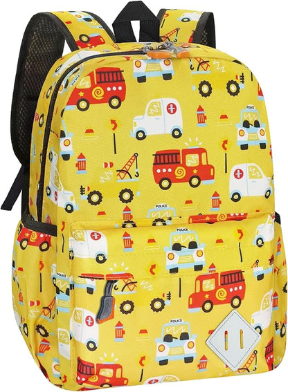 Kids Backpack for Girls Boys - 15 Inch Cute Cars Little Kids Backpack Waterresistant Toddler Preschool Kindergarten School Bag for Aged 3-8, Yellow