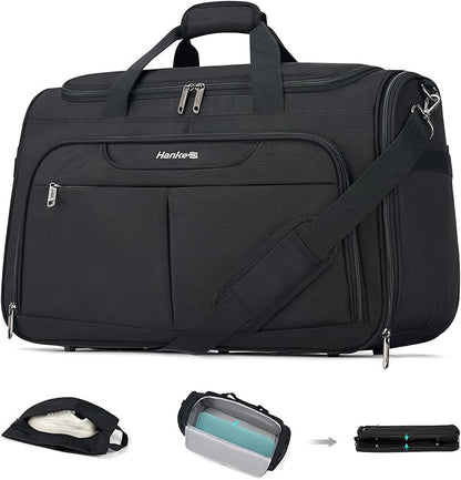 Hanke Carry On luggage Bags for Travel, Large Foldable Duffle Bag for Travel, Softside Lightweight Travel Bag Carry On Bags for Airplanes Women, Travel Tote Bags for Women Men.（Black）