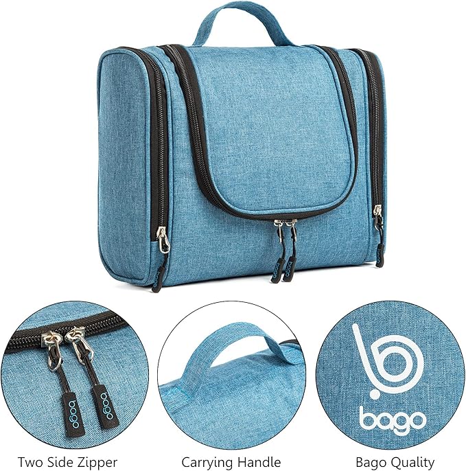 Bago Travel Toiletry Bag for Women and Men X-Large Waterproof Hanging Large Toiletry Bag for Bathroom and Travel Bag for Toiletries Organizer -Travel Makeup Bag (SnowBlue)