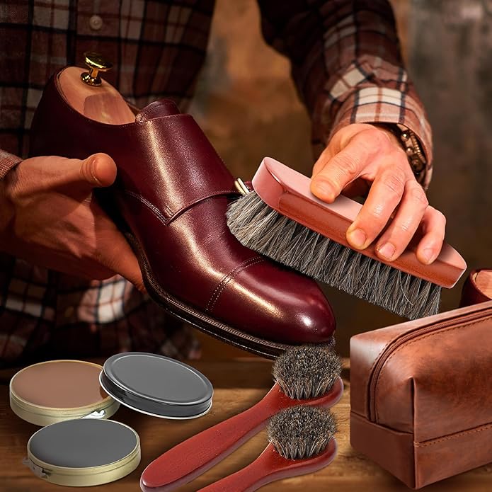 13 Pcs Shoe Polish Kit, Leather Boot Care Kit for Men, Black Shoes Shine Kit for Cleaning with PU Storage Bag