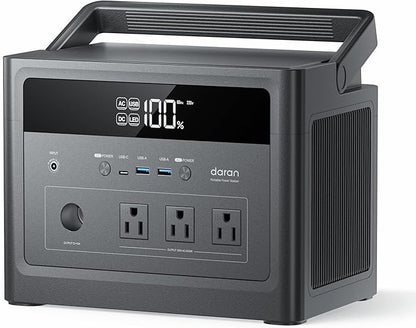 DaranEner Portable Power Station 600W (1200W Surge), 576Wh LiFePO4 Battery Backup, Solar Generator with 100W USB-C Fast Charge, Outdoor Camping RV Backup Power, Home Emergency Power Supply