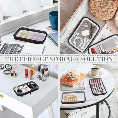 3 Pack Clear Hard Shell Zipper Case, Clear Zipper Pouches Waterproof Makeup Organizer & Travel Toiletry Bag, Plastic Pouch for Travel Office Storage, Home, Black Small Size