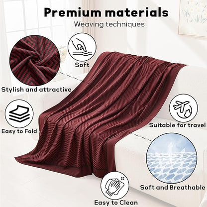 Compact Travel Blanket - Ultra Soft & Lightweight Knit Design Airplane Blanket, 53x72 Inch, Stylish Travel Shawl Wraps for Flights, Car,Travel Essentials, Gifts, Camping