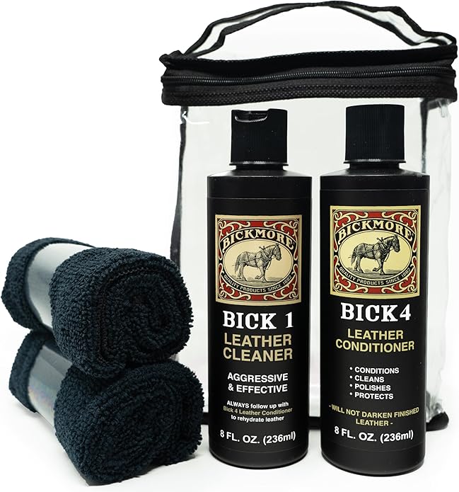 Complete Leather Care Kit | Leather Cleaner, Conditioner, 2 Cloths | Bick 1 & Bick 4 | Won't Darken Leather | Made in the USA | Non-Toxic, Family Safe | For Shoes, Bags, Furniture, All Leather