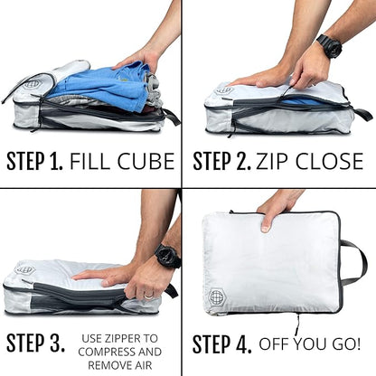 Large Compression Packing Cubes for Travel-Packing Cube Luggage Organizers 4 Piece Set for Checked Luggage-Ultralight, Expandable/Compression Bags by TRIPPED Travel Gear (White 4 Piece)