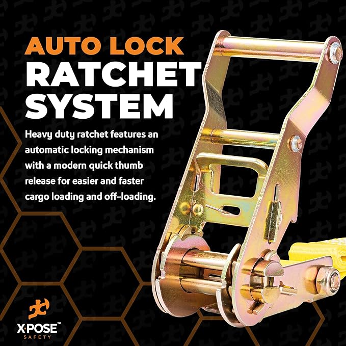 Ratchet Straps Heavy Duty 1" x 15' – 3,000 lbs Break Strength Tie Down Straps with Double J Hooks, Ratcheting Cargo Straps for Truck, Trailer, Kayak, Motorcycle & Moving – 4 Pack