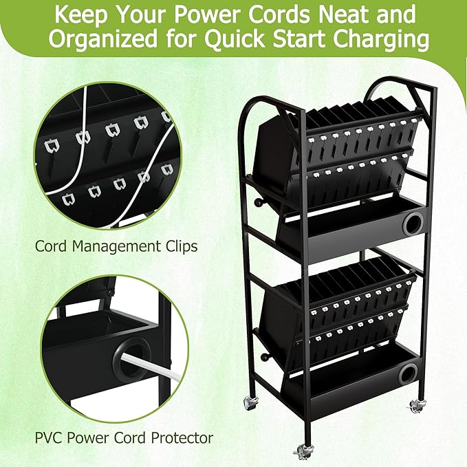 AIWFL 2 Tier Laptop Charging Cart with Wheels, 20 Device Open Charging Cart for Laptops Computers, Tablets and Chromebooks Mobile Charging Station Laptop Storage Carts for Office and Classroom