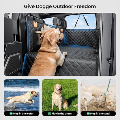 REEVAA Dog Truck Seat Cover for Back Seat, Hard Bottom Dog Hammock for Car, Pet Bed Extender for 2-4 Large Dogs, Waterproof Seat Protector, Universal XL Size Fits for Crew Cab Truck/SUV, Black+Orange