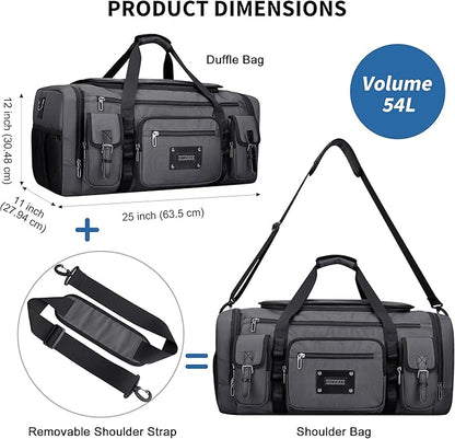 WITZMAN Duffle Bag for Men Large Carry On Weekender Bag 54L Nylon Duffle Gym Bags for Travel with Shoes Compartment(B717 Silvery Grey)