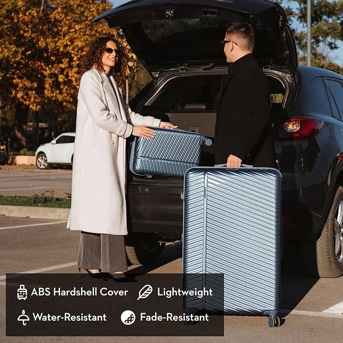 Nine West Zion 2 Piece Luggage Set for Cruise & Extended Trips, 32" Large Expandable Suitcase & 20" Smart Carry On with USB Port, Hardshell Spinners Lapis
